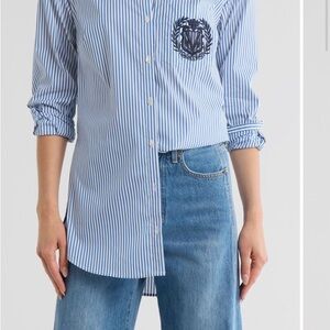 Veronica Beard Blue and White Striped Button Down Shirt